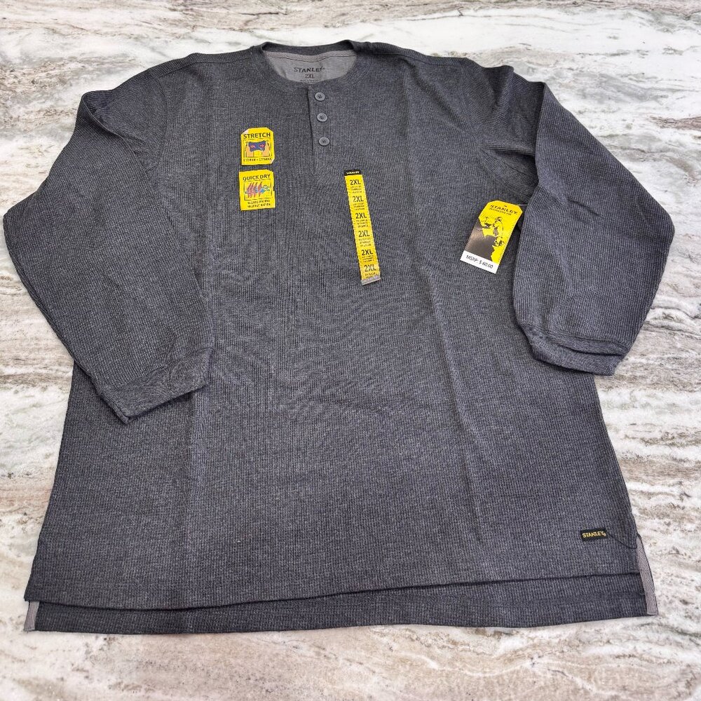 NWT Stanley Workwear Gray Stretch Quick Dry Henley Shirt Mens 2XL